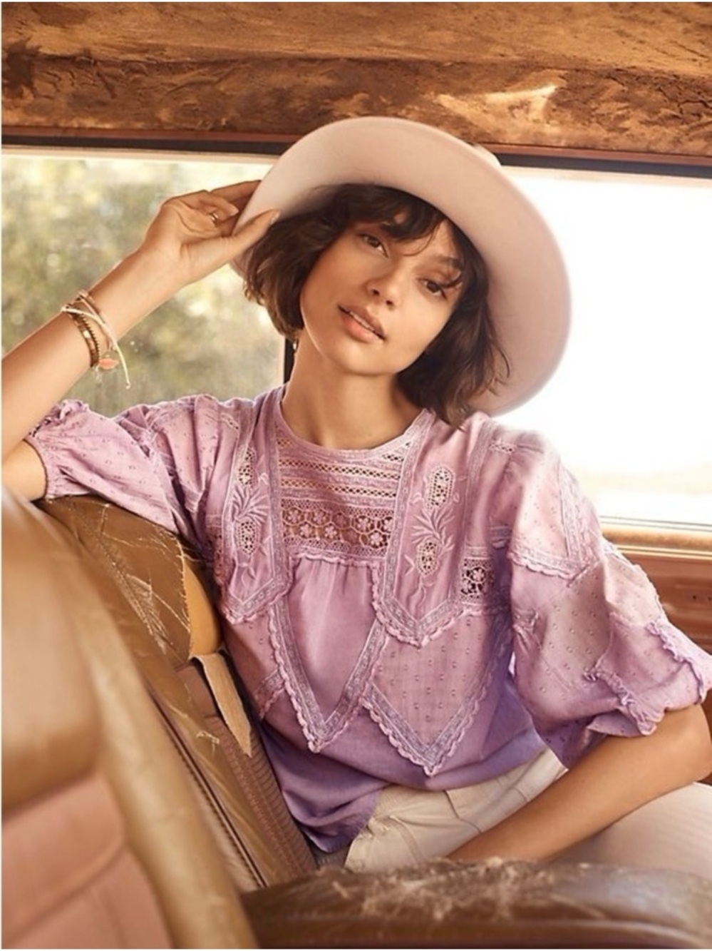 Anthropologie Arryn Puff-Sleeved Lace Blouse Size Small Cotton Cottagecore Boho